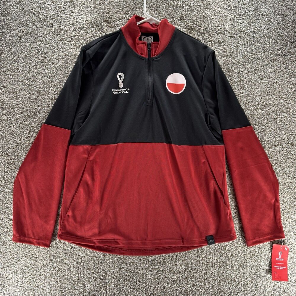 FIFA World Cup Sweater Mens Large Red Black‎ 1/4 Zip Pullover Poland 2022 Qatar
